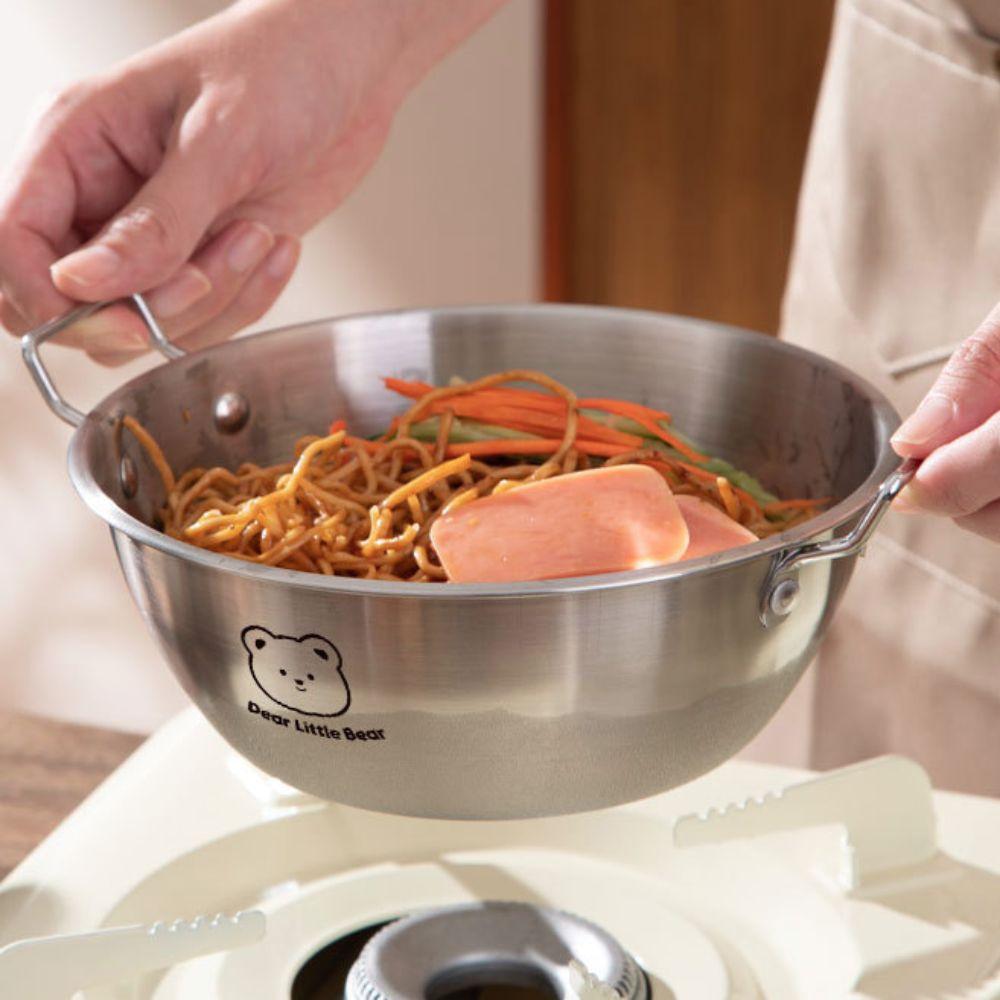 Doubel/Single Handle Korean Noodle Bowl 304 Stainless Steel Salad Bowl Seafood Rice Pot  Picnic