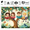 1 Cartoon Themed Background Cloth Under the Book Tree for Young People To Read, Party Banner