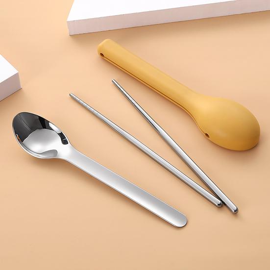 1 Set Cutlery Set with Silicone Cover Easy To Carry Stainless Steel Dishwasher Safe Spoon K Cutter Utensils Set Camping