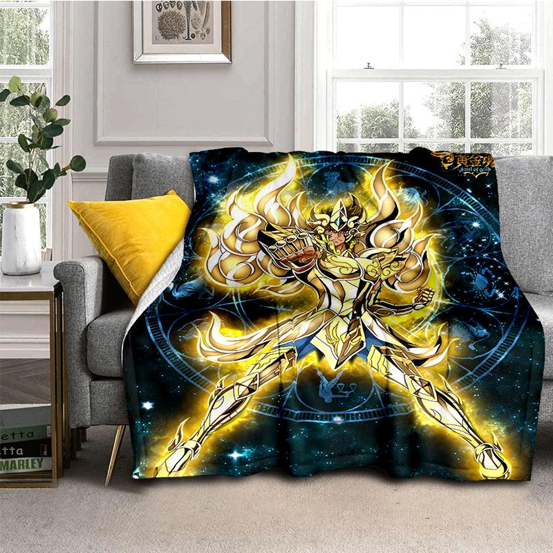 Cartoon Anime Saint-Seiya Glod Throws Blanket Kids Super Soft Blankt for Sofa Travel Couch Picnic Flannel Blanket Birthday Gift
