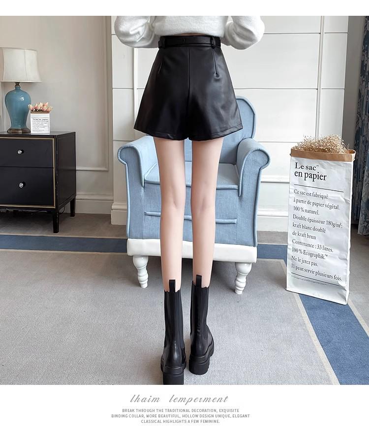 Women's Black PU Leather High-Waist Wide-Leg Shorts - New Autumn/Winter 2024 Casual Slimming Design