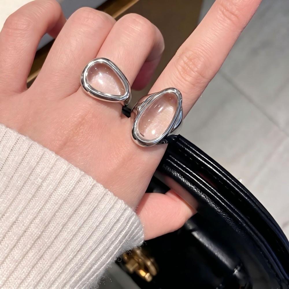 Silver Color Water Drop Ring Adjustable Minimalist Ring Elegant Transparent Crystal Rings Jewelry