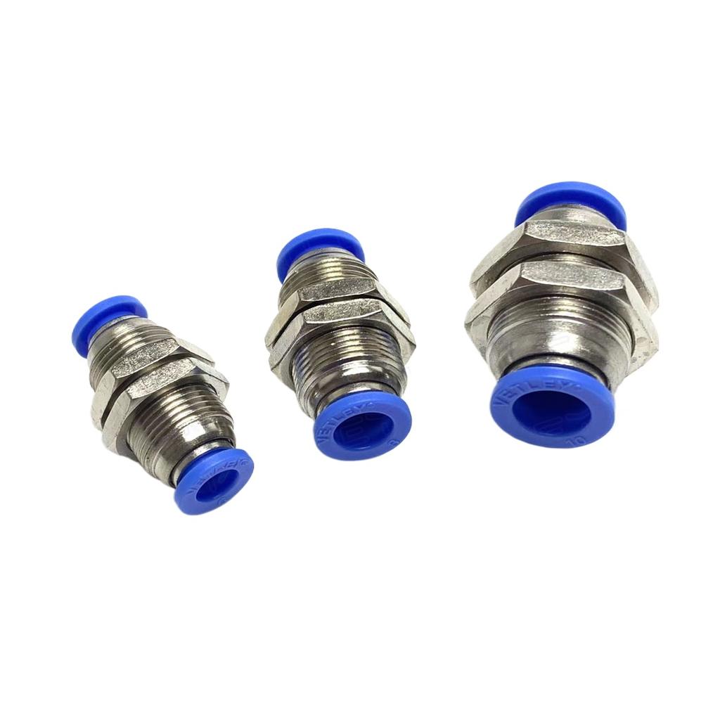 PM 4 6 8 10 12 mm Tube OD Push In Connect Bulkhead Nickel Plated Brsss Pneumatic Air Fitting Connector Adapter