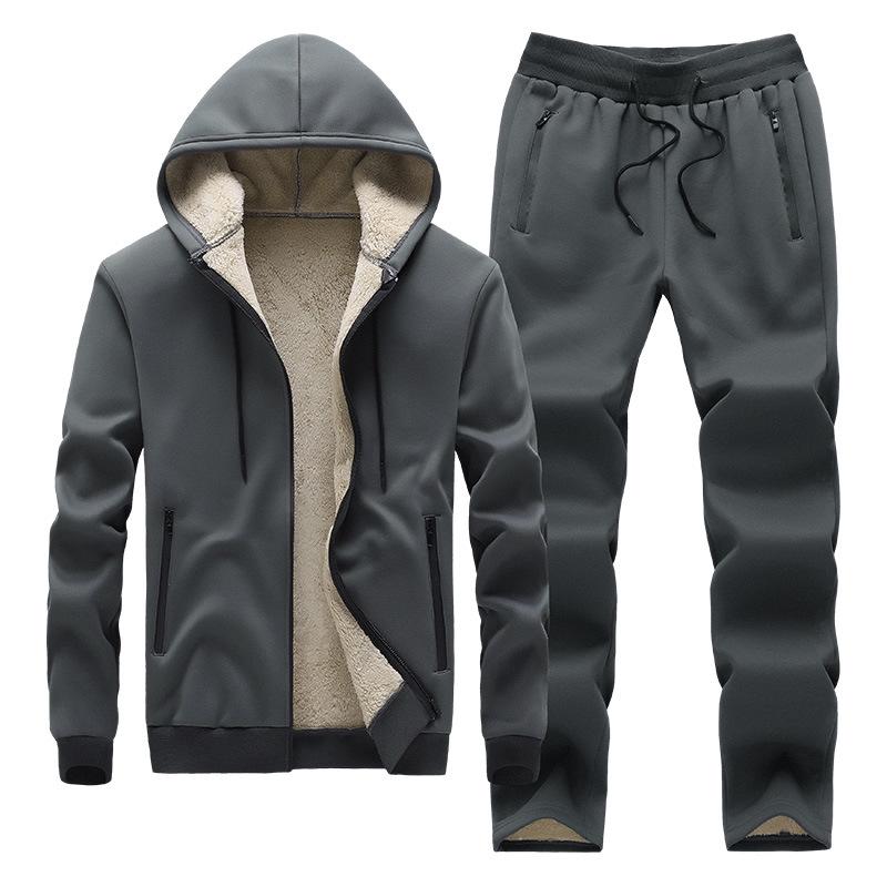 2024 Men's Lambswool Thickened Hoodie and Sweatpants Set for Autumn/Winter