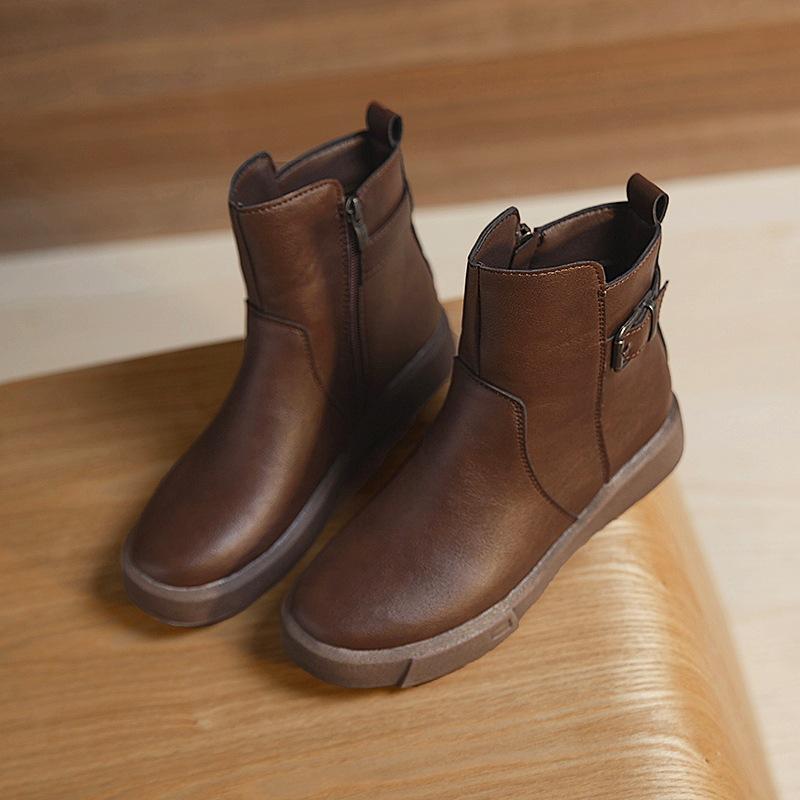 

Large size Martin boots women s British style 2021 autumn and winter new mother short boots comfortable flat bottom velvet women s leather boots 42 коричневый