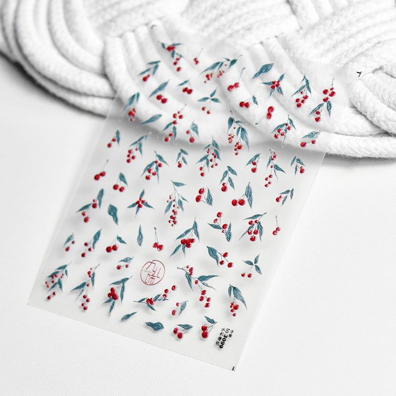 

Watercolor Cherry Nail Art Sticker Tomoni Embossed Adhesive Fruit Leaf Cherry Nail Sticker Nail Ornament Watercolor Cherry 3100((Thin and tough))