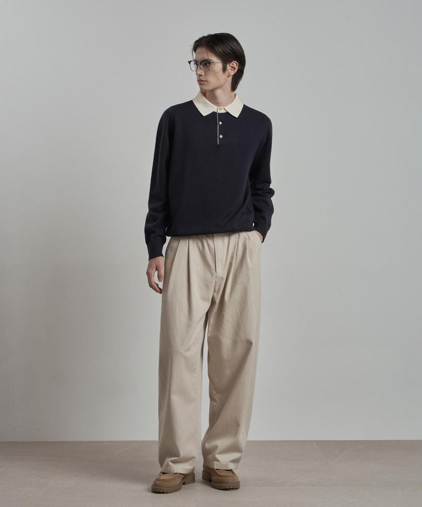 WORK ON BODY OFF Par Semi-Overfit Two-Tone Collar Knit [Navy]