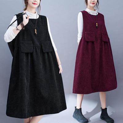 2022 Autumn Women's Retro Corduroy Vest Dress with Pockets