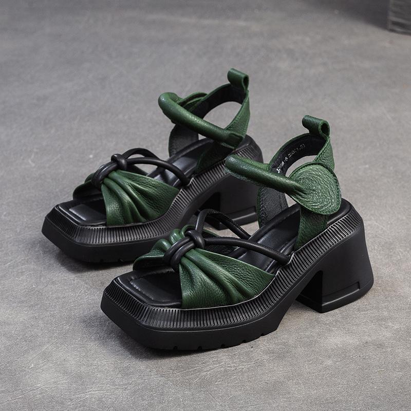 GKTINOO Retro Handmade Sandals 2025 Summer New Genuine Leather Splicing Embroidered Thick Sole Women's Shoes