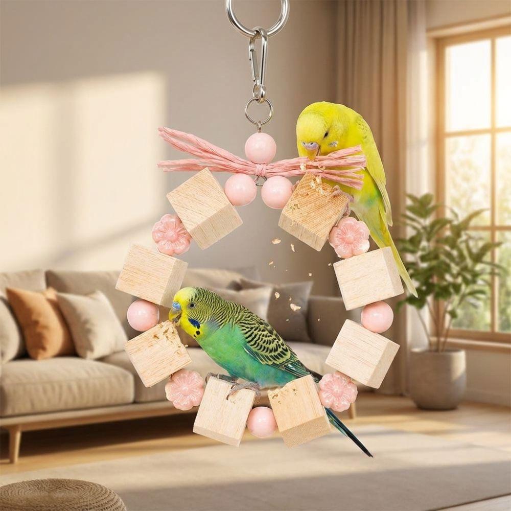 Colorful Beads Wooden Parrot Chewing Toy Ring-shaped Beak Grinding Toy  for Budgies