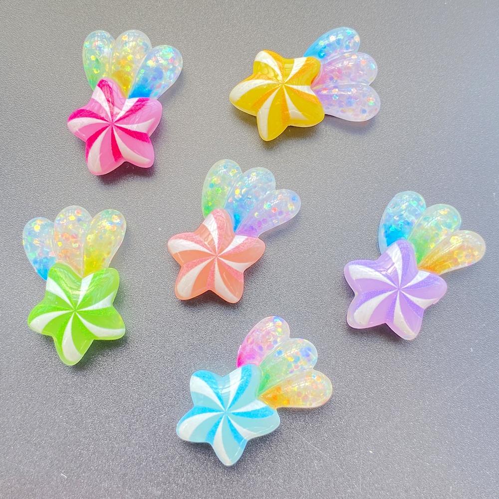 10pcs Resin Kawaii Cute Shiny Colorful Stars Rainbow Flat Back Stones Applique DIY Wedding Home Decor DIY Jewelry Making