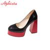 Fashion Aphixta Hot Sale Square Heels 10cm Chunky Heels Platform Pumps Double Color Blocking Women Party Dance Pumps
