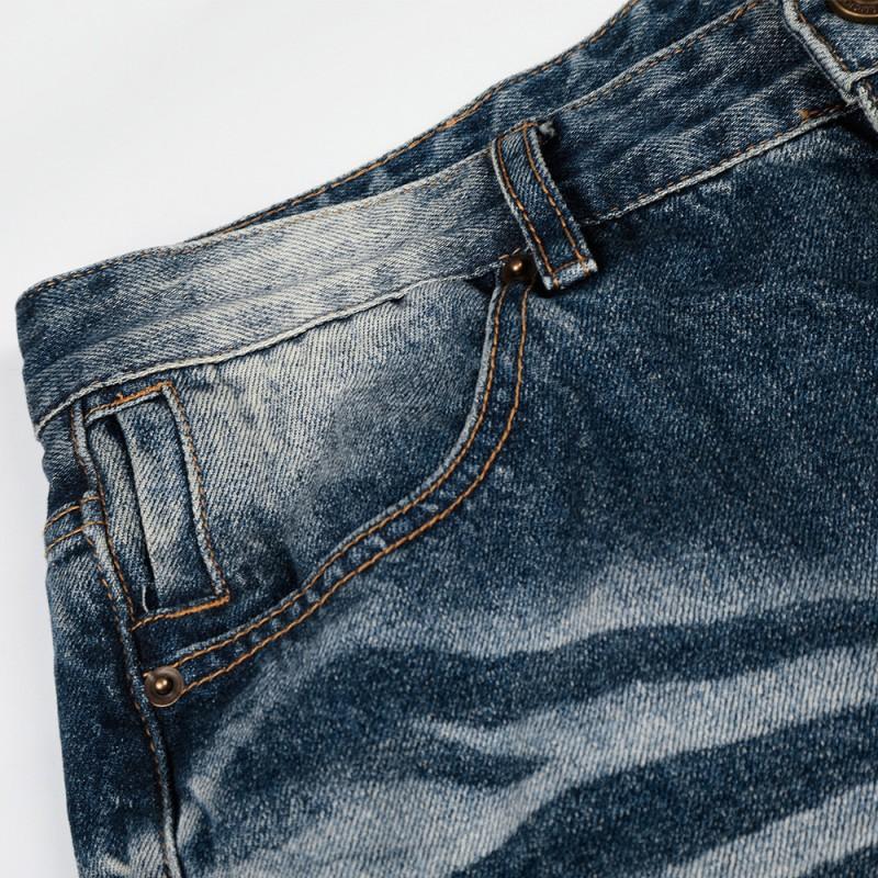 Mens Distressed Washed Denim Flared Jeans With Faded Effect Loose Fit Streetwear Pants Youth