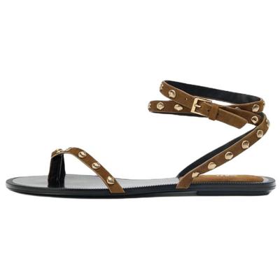 Sheepskin Buckle Open-Toe Strap Sandals 1.5cm Women Sandals Brown 3603610700
