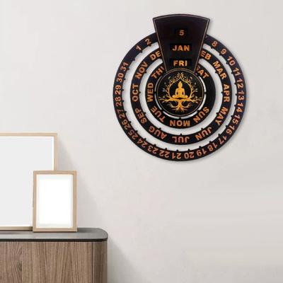 Wooden Perpetual Calendar Manual Rotating Circular Wall Calendar Rustic Perpetual Calendar for Home Bedroom Meditation Room Wall Decor