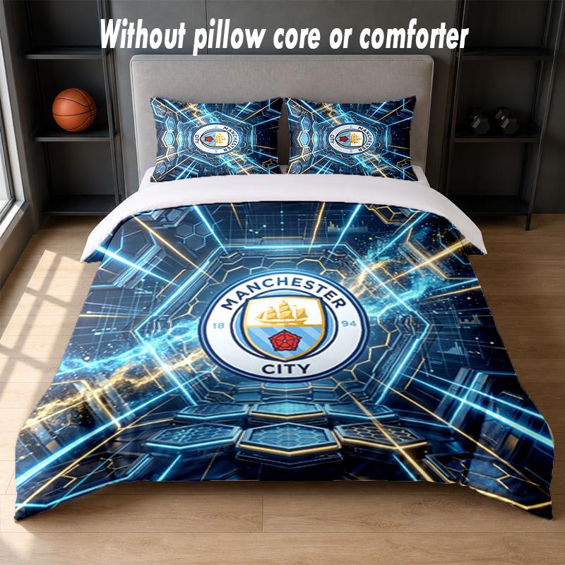 Manchester City Design Bett Bettwäsche Set 1 Bettbezug + 2 Kissenbezüge Weich Atmungsaktiv Haushalt Bettwäsche