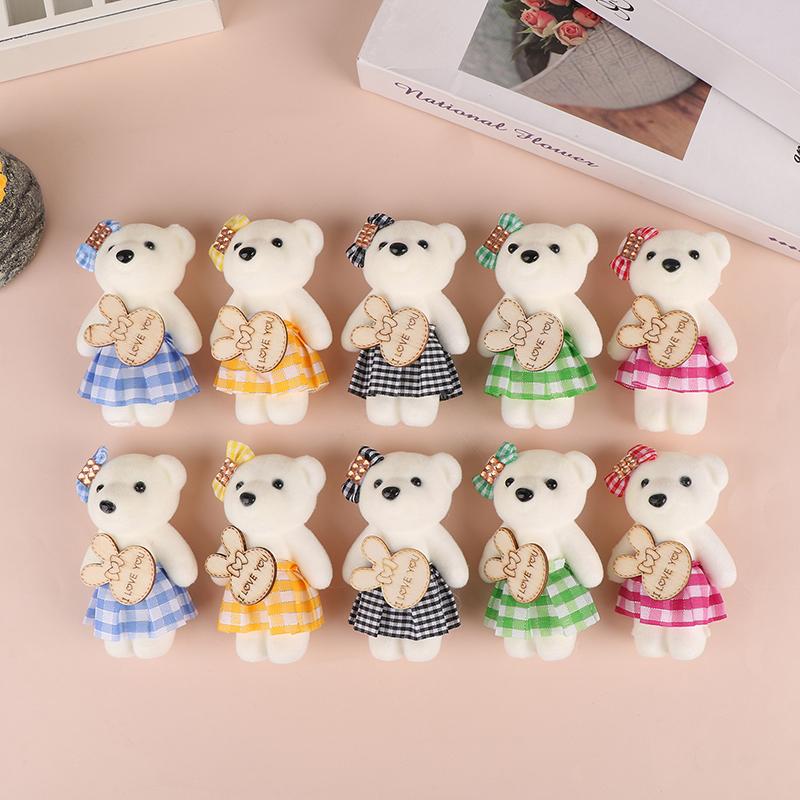 10PCS 10cm Plaid Bear Bouquet Small Bear Couple Bear Gift Packaging Wedding Gift Birthday Present