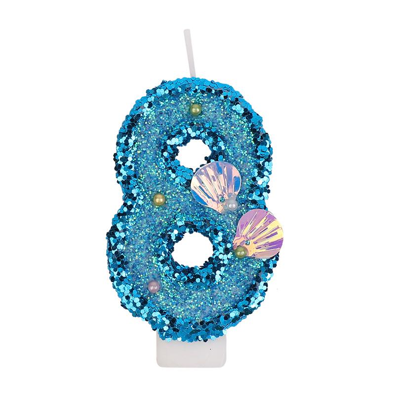 

Блестящие синие свечи-цифры Топпер для торта Детский мальчик Девочка День рождения Вечеринка Украшение для торта Принадлежности для вечеринки русалки Декор Под водой