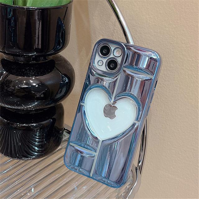 Luxury Love Heart Plating Phone Case For iPhone 14 Plus 15 12 11 13 Pro Max Clear Hollow Display Hole Shockproof Soft Back Cover