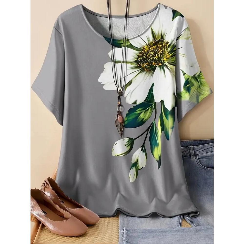 Camiseta de Moda Versátil Casual Suelta de Manga Corta para Mujer Camisetas Simples Cómodas para Mujer