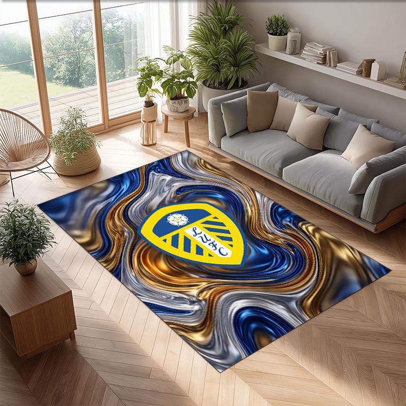 Leeds United Football Print Crystal Velvet Rug, Comfortable Water Absorbent Non Slip Indoor Floor Carpet