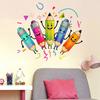 Colorful Pencils Wall Sticker Cartoon Kids Room Wall Decals Peel And Stick Classroom Wall Mural Art for Playroom Nursery Wall