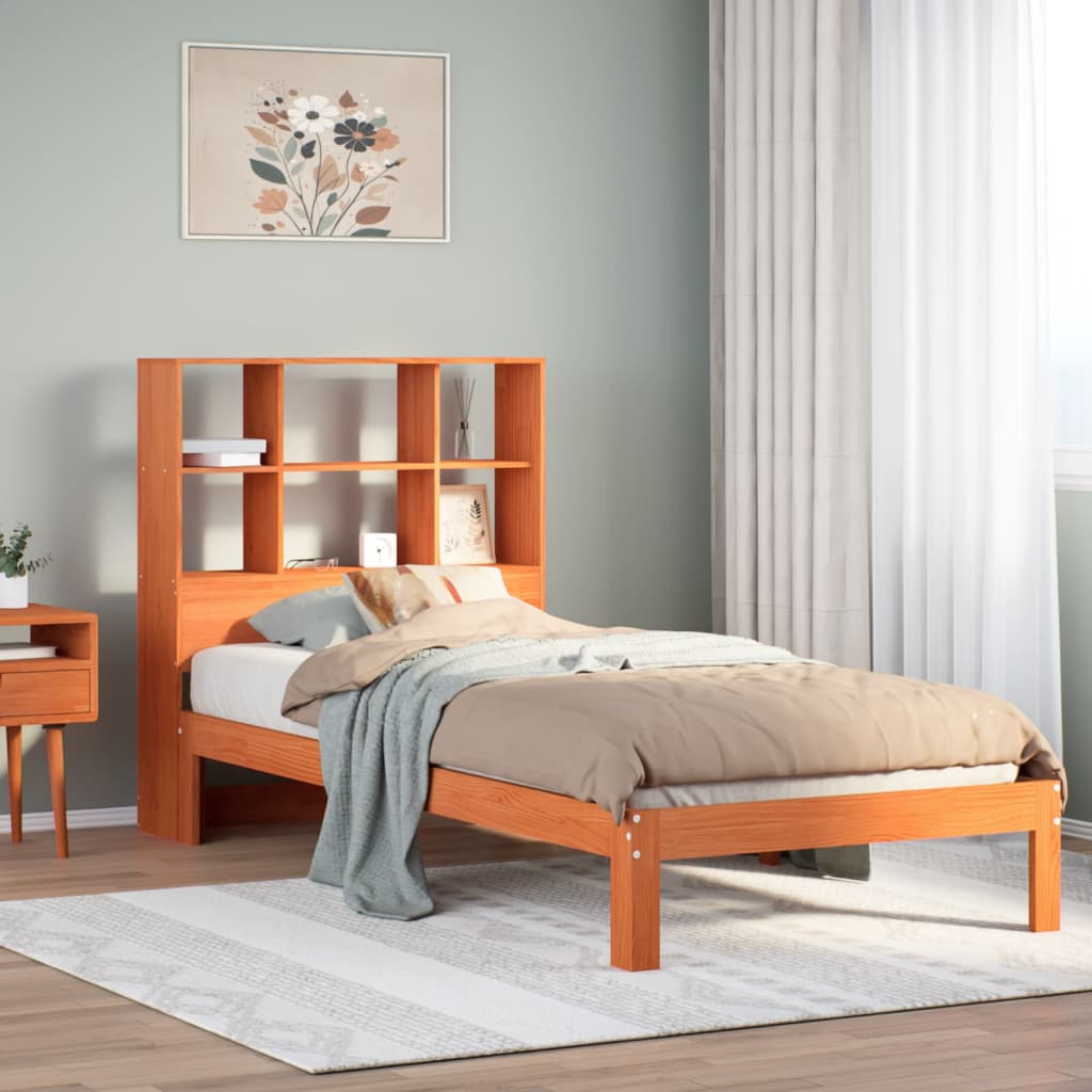 Solid Wood Bed with Shelf Without Mattress Wax Brown 75x190 cm