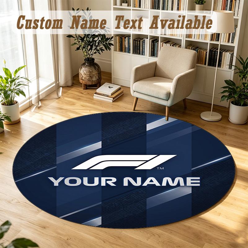 Round Rug Custom NameF1 Pattern Non Slip Carpet Home Floor Decor