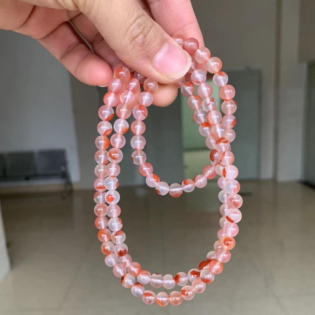 6.5mm South Red Ice-Clear Floating Flower Prayer Beads Multi-Loop Bracelet