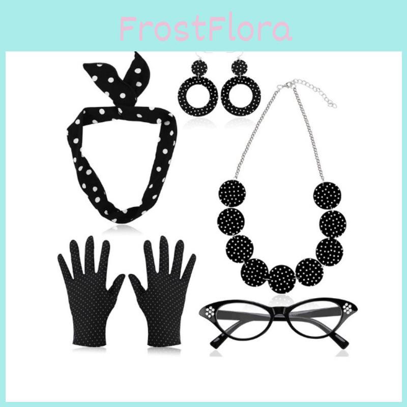 Women Vintage 50s Dress Up Costume Accessory Set Polka Dot Scarf Party Cosplay