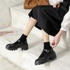 Fashion Round Head Mary Jane Shoes Women Thick High Heeled Japanese College Style Pumps Single Shoe Platform Retro Leather Black Loafers