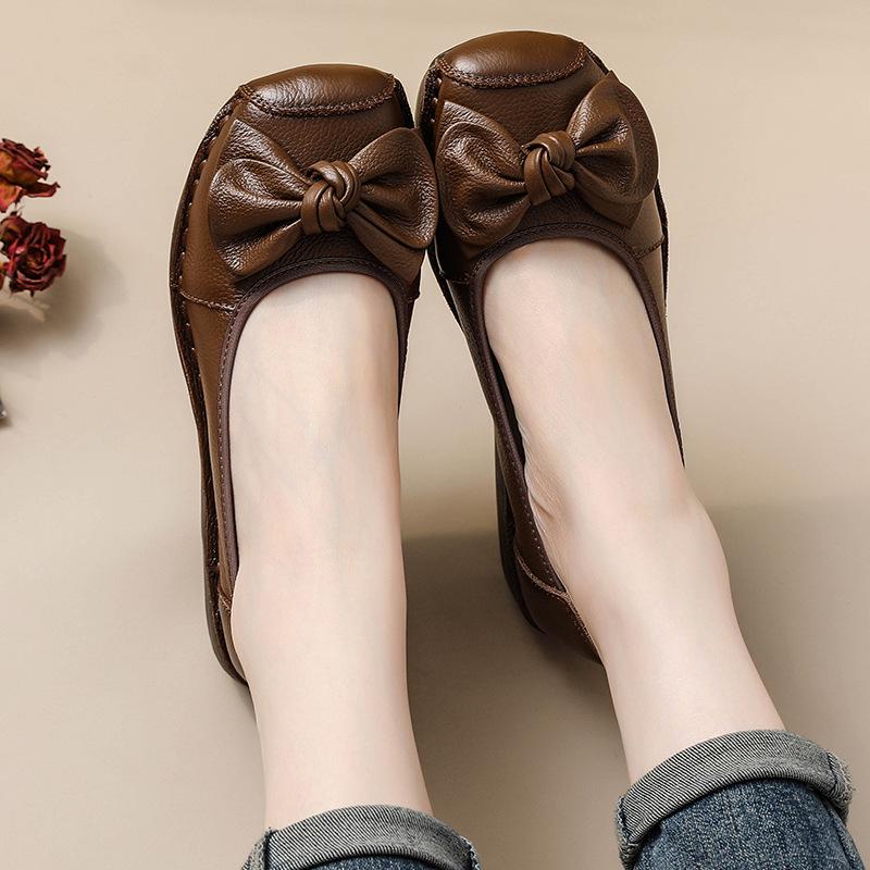 Women's Retro Ethnic Handmade Floral Cowhide Wedge Shoes with Thick Soft Sole