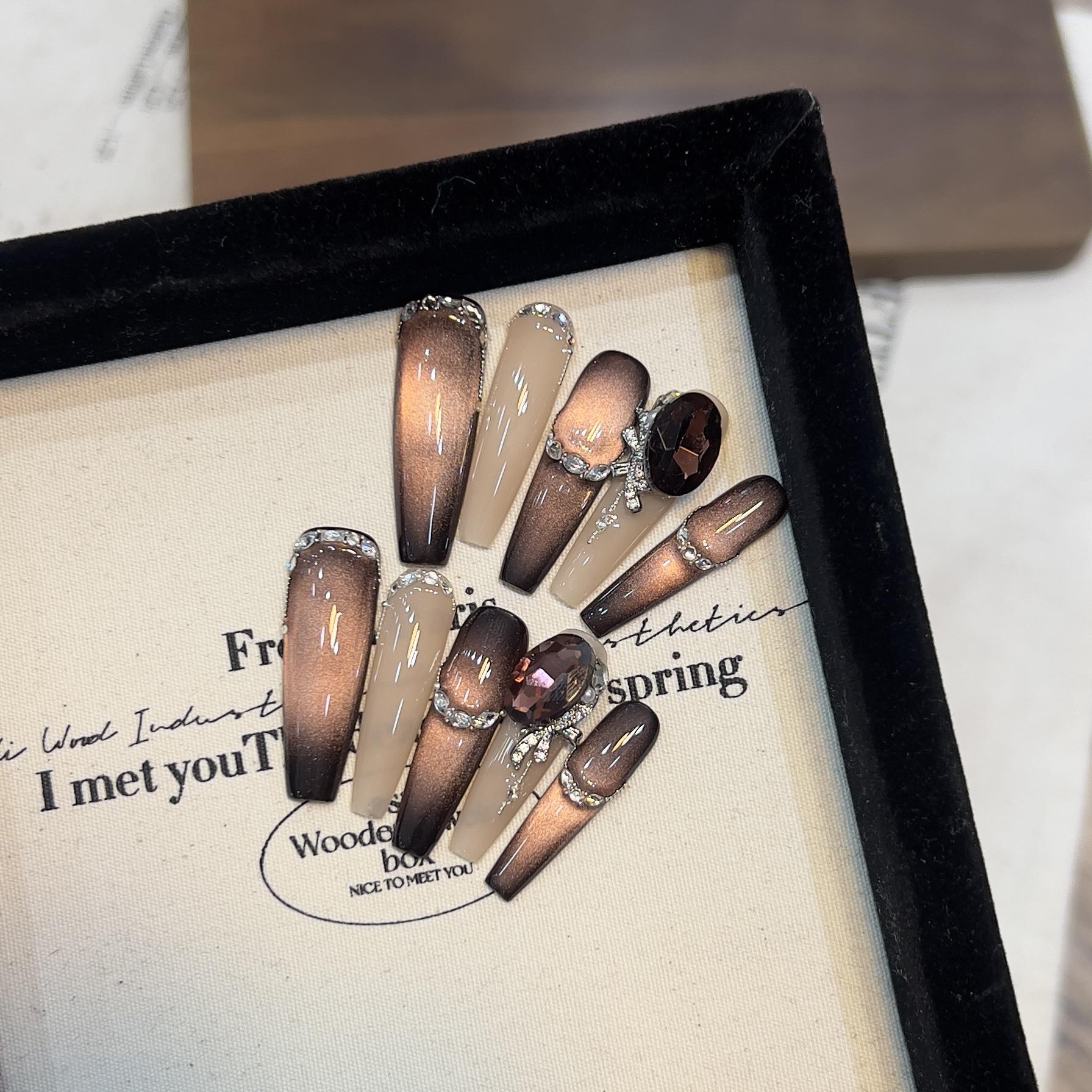 

Handcrafted Cat Eye Nail Stickers with Zirconia and Diamond Accents Small S