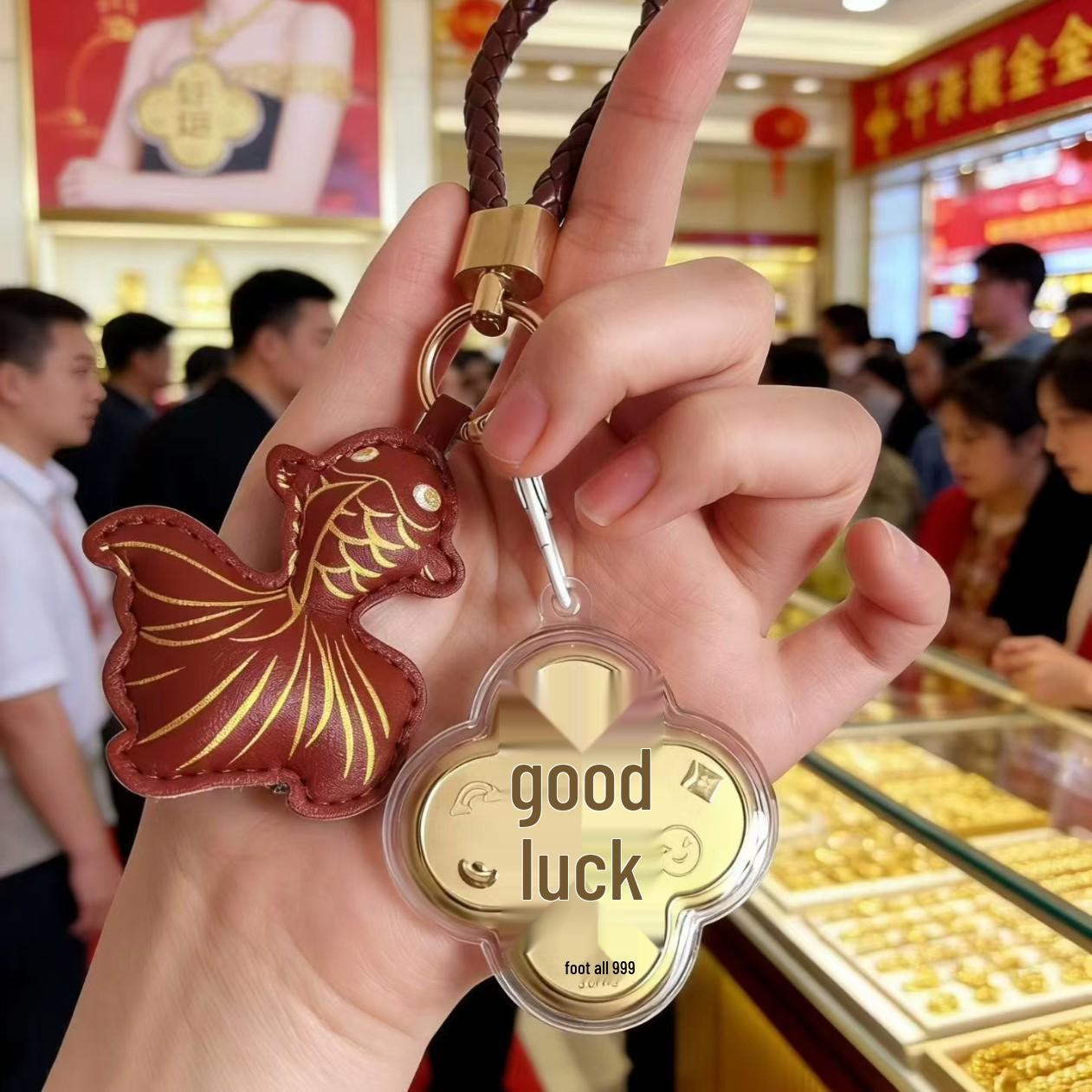 999 Pure Gold Four-Leaf Clover Good Luck Charm Bracelet & Phone Keychain Without Gold