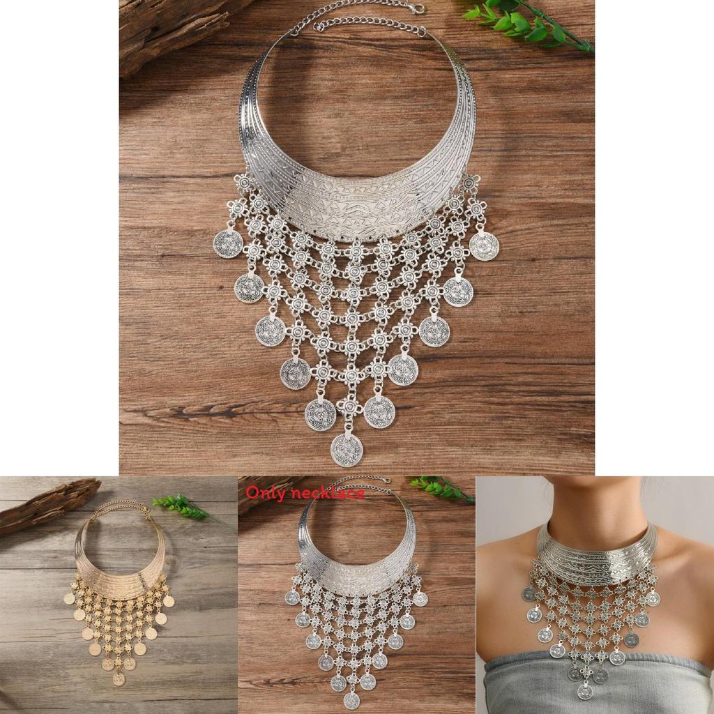 Fashionable Ethnic Style Multi Layer Tassel Design Women Metal Collar Necklace For Ladies Ethnic Style