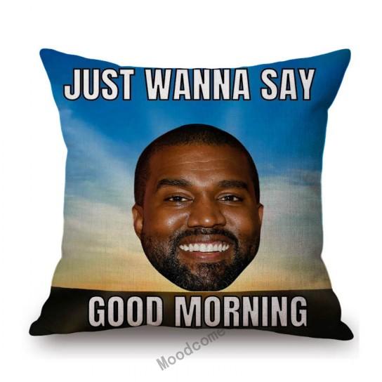 Lovely Funny Kanye West Funny Face Celebrity Portrait Art Hollywood Cotton Linen Sofa Throw Pillow Case Decorative Cushion Cover