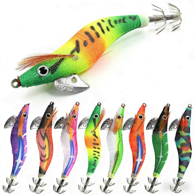 10-14cmLuminous Wooden Shrimp Lure, Artificial Bait for Sea Fishing, Specialized for Squid and Cuttlefish, Highly Realistic Imit