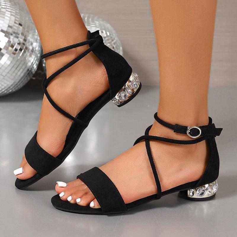 Fashion 2025 New Straight Buckle Strap Sandals for Women Summer Round Toe Open Toe Outward Wear Versatile Non-slip Low-heeled Shoes
