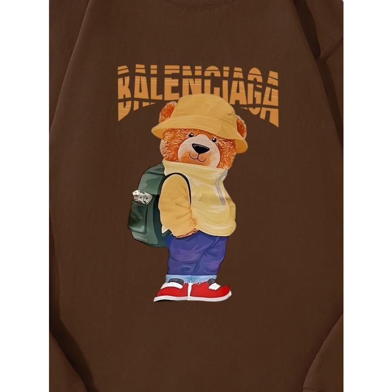 Yellow Hat Bear Autumn Clothing Long Sleeved Pure Cotton New Men's and Women's Top, Spring Inner Layer, Basic Shirt, Round Neck Long Sleeved T-shirt