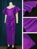 AOMEI Lila, figurbetonte Kleider, kurze Rüschenärmel, Empire-Stil, plissiert, elegante Damen-Midi-Abend-Cocktail-Party-Kleider für Damen