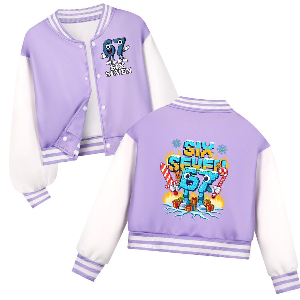 5193 Kids Girls Boys Steal a Brainrot 67 Six Seven Printed Casual Long Sleeves Baseball Jacket Coat
