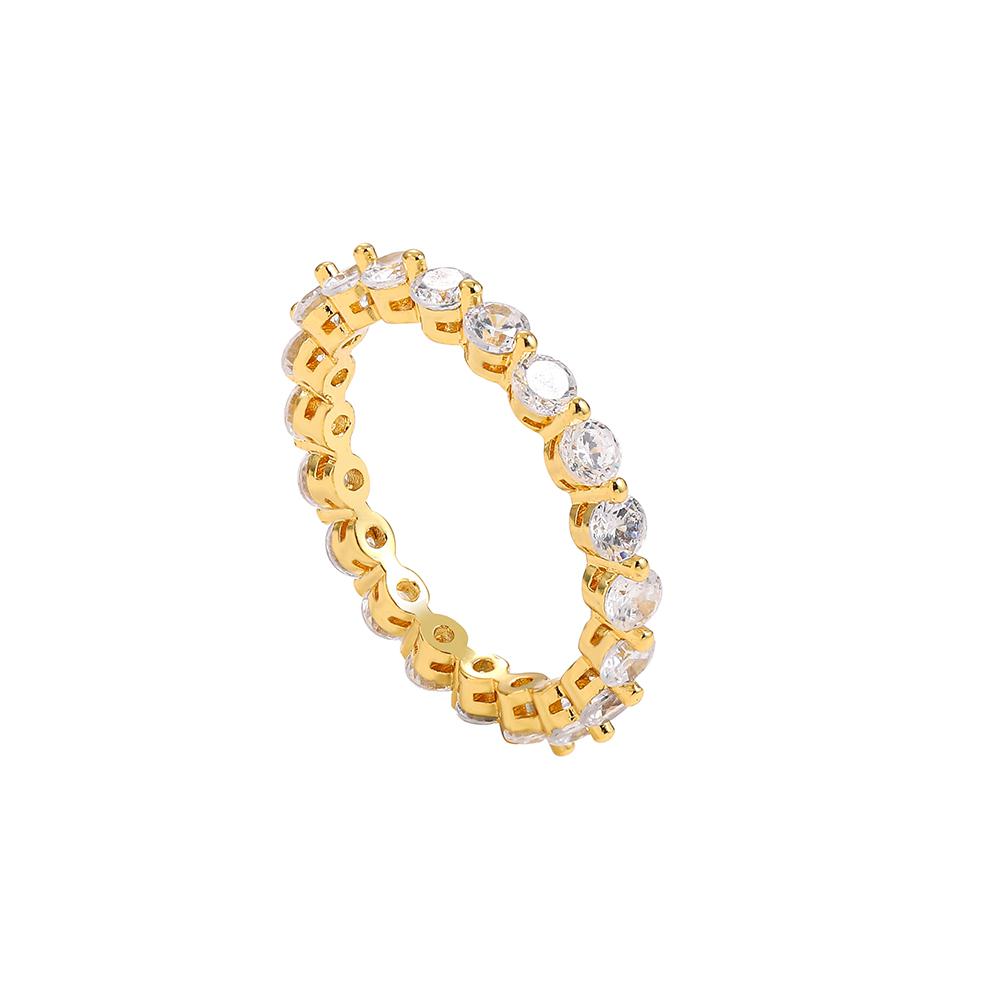

Charm Clear Crystal CZ Stone Rings for Women Luxury Gold Plated Finger Ring Eternity Promise Engagement Wedding Band Zircon US 8