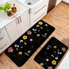 1Pcs Black Color Flower Pattern Floor Mat Modern Kitchen Polyester Rug Non-Slip Colorful Indoor Carpet, For Home Bathroom Bedroom Living Room Decor