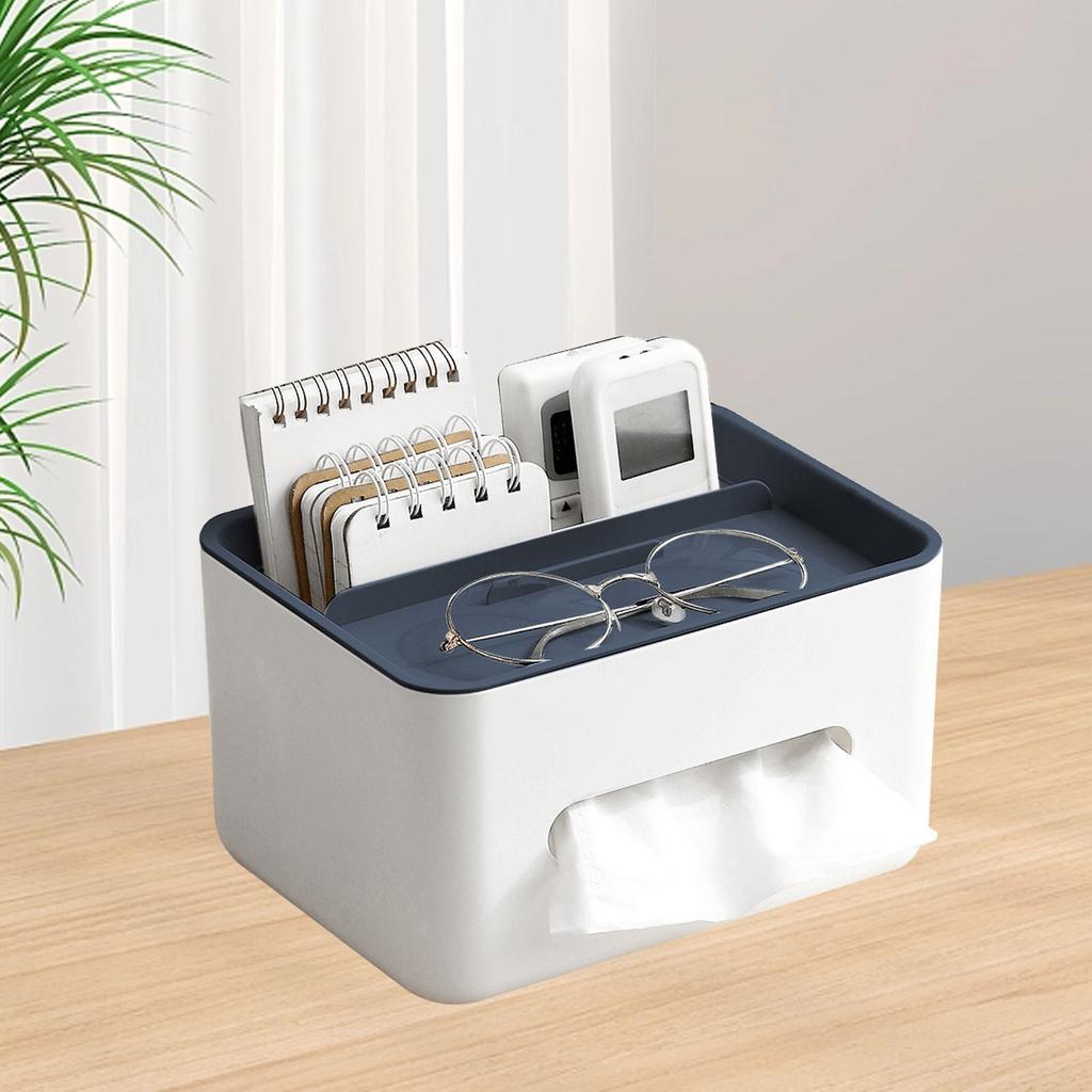 Tissue Box Cover Rectangular Multifunctional Napkin Box Holder with Remote Control Box for Living Room