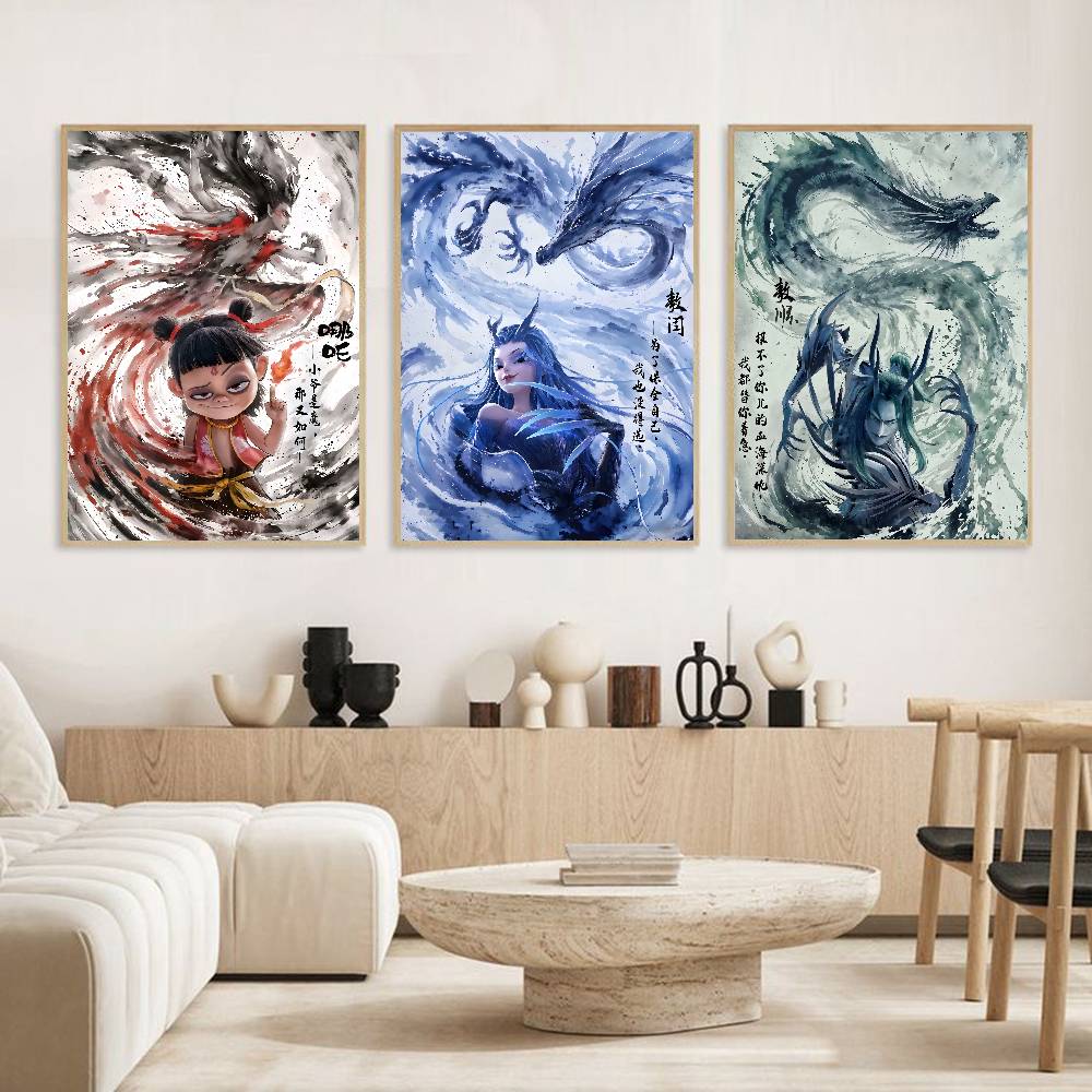 Chinese Anim Nezha Poster HD Posters Self Adhesive Waterproof Ideal for Living Room Bedroom Bar Decoration