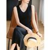 Summer New Style Imitation Silk Satin Sweater Suspender Dress for Women's Beads Ice Silk Vest Long Skirt Loose Medium Length