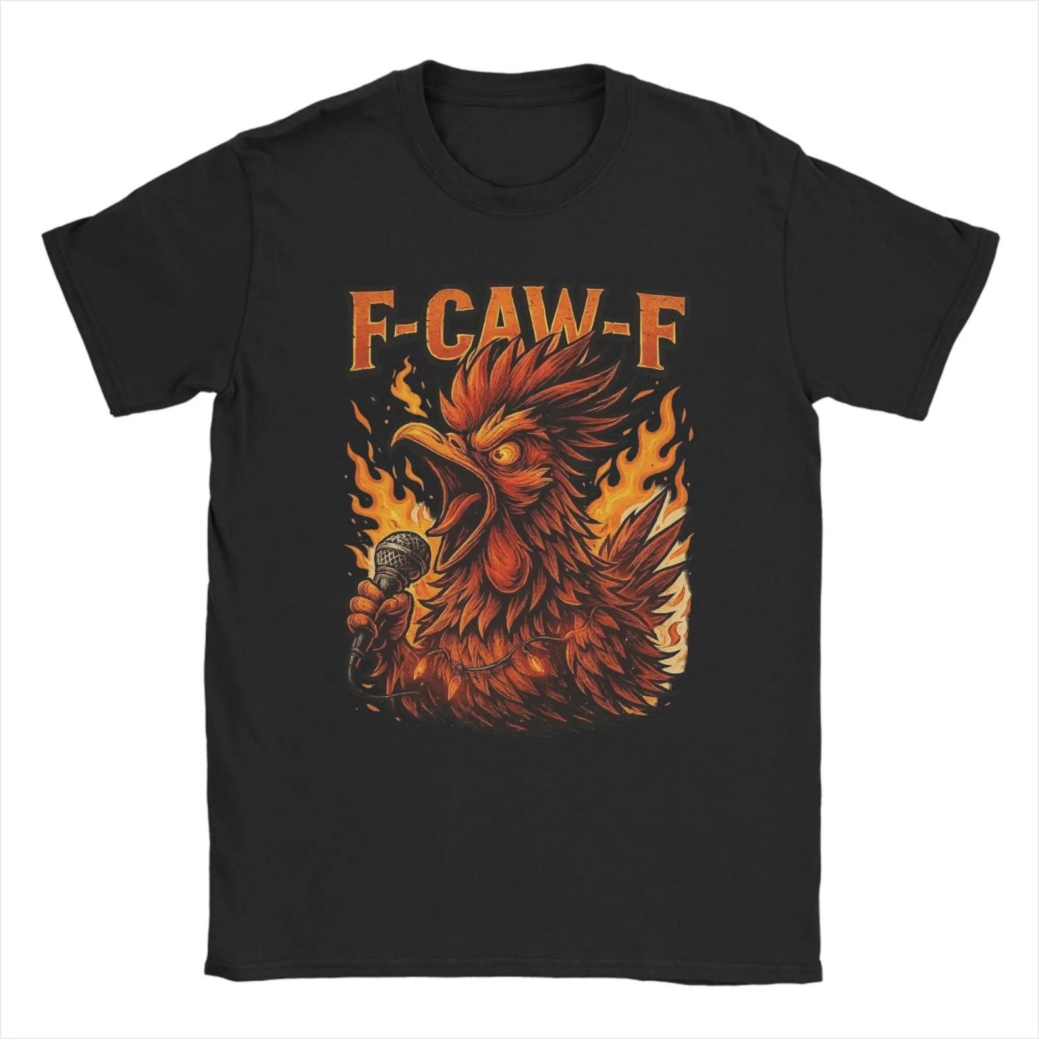 

s F-CAW-F Funny Rooster Meme Chicken Quote T Shirts Cotton Tops Vintage Short Sleeve Round Collar Tees Printing T-Shirt S чёрный