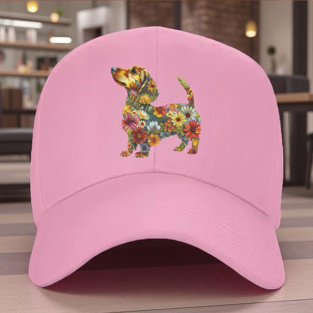 Floral Dachshund Dog Graphic Baseball Cap Unisex Cotton Adjustable Casual Trucker Hat