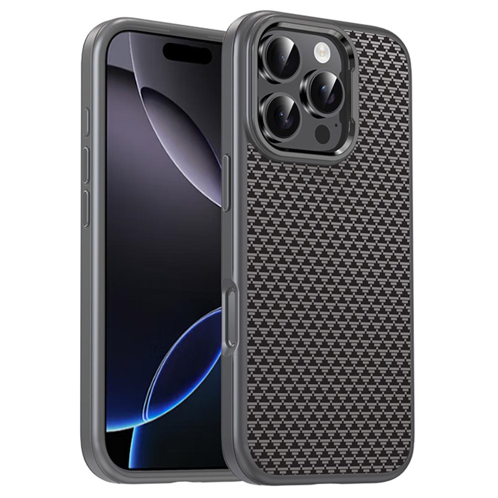 IPAKY For iPhone 16 Pro Case Carbon Fiber Texture PC+TPU Shockproof Phone Back Cover