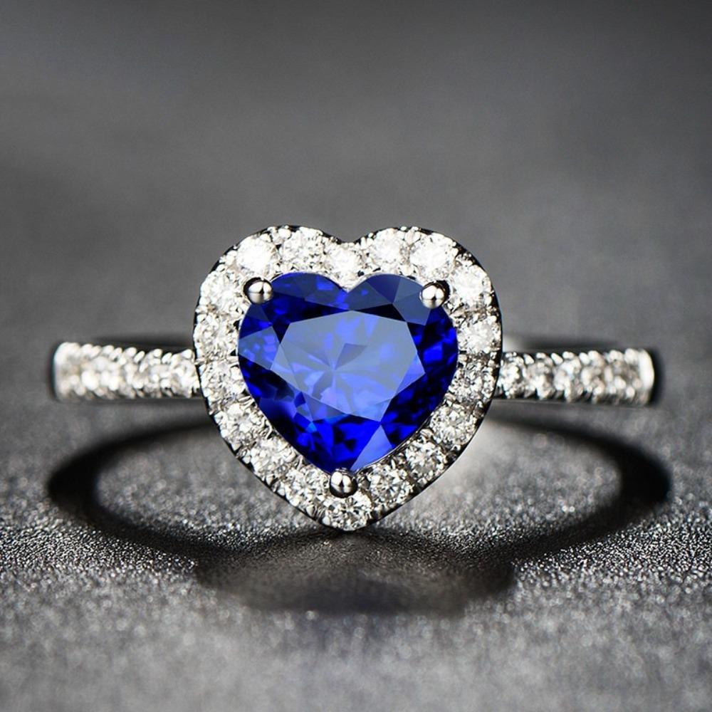 Royal Blue Heart Sapphire Ring for Women Silver Plated Elegant Gemstone Jewelry 5